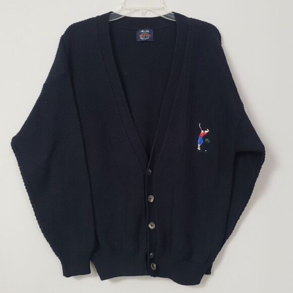 VTG Allen Solly Pro Tour Cardigan Sweater Mens Med V Neck Argyle Golf Oversized - Picture 1 of 6
